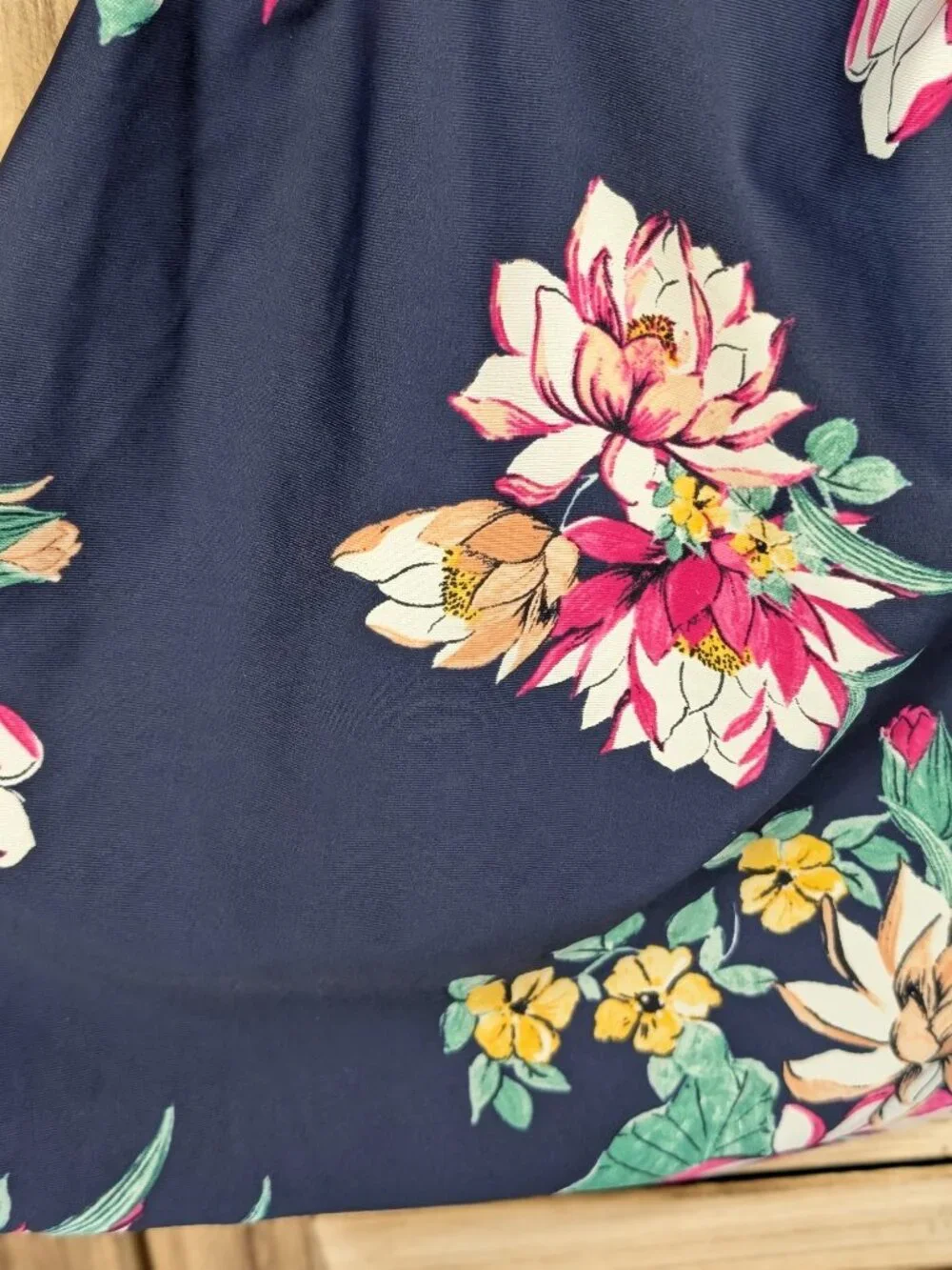 Kona Sol Navy Floral Halter Tankini Top - Pink & Yellow Blooms Size Medium